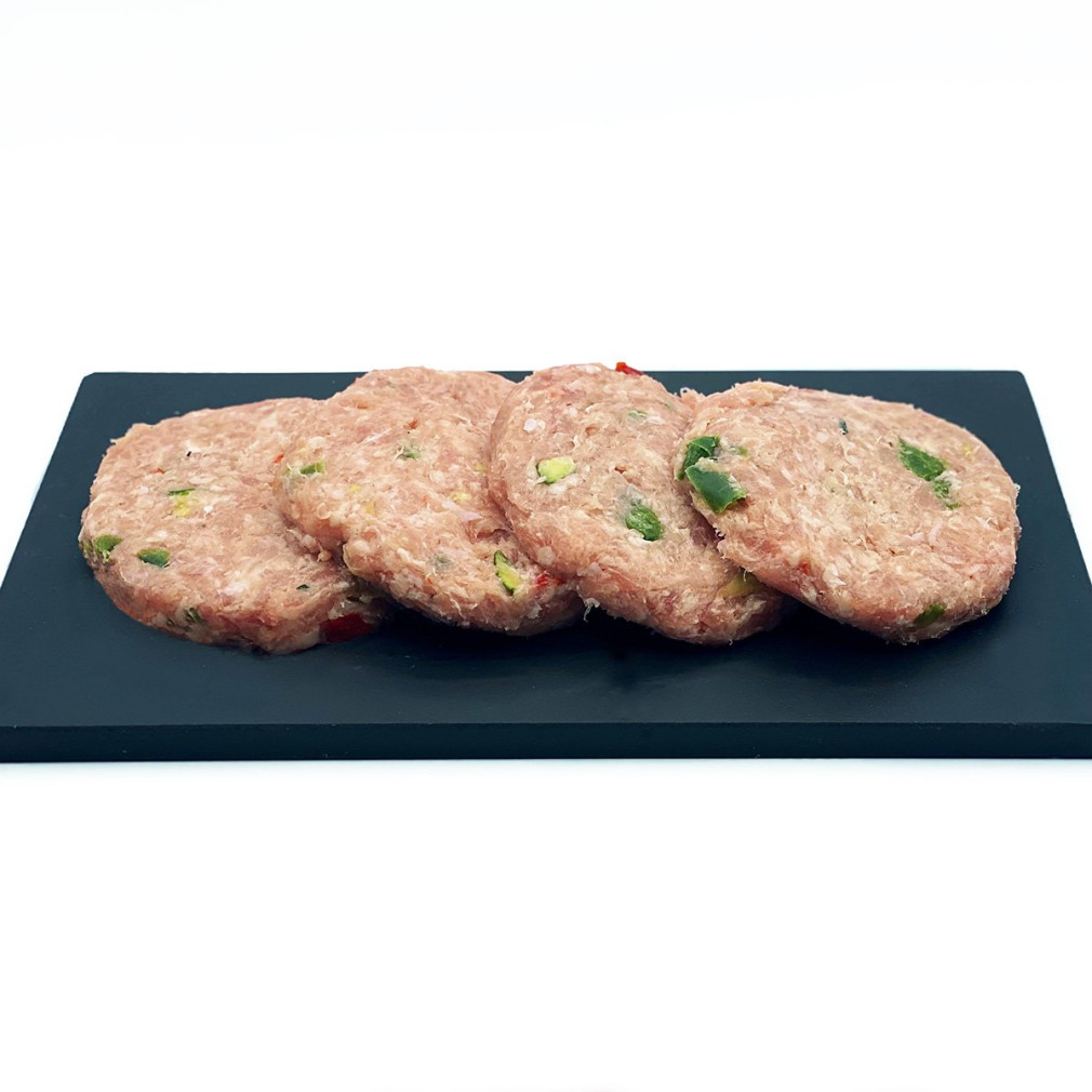 Burguer meat de pollo con verduras.