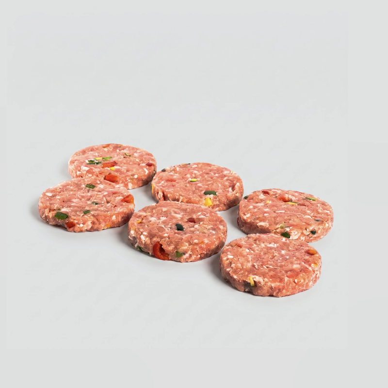 Burguer meat de pollo con verduras.